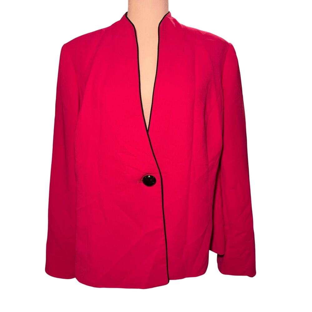 Jones Studio Separates Hot Pink Black Piping Blazer, One Button, Plus Size 16W
